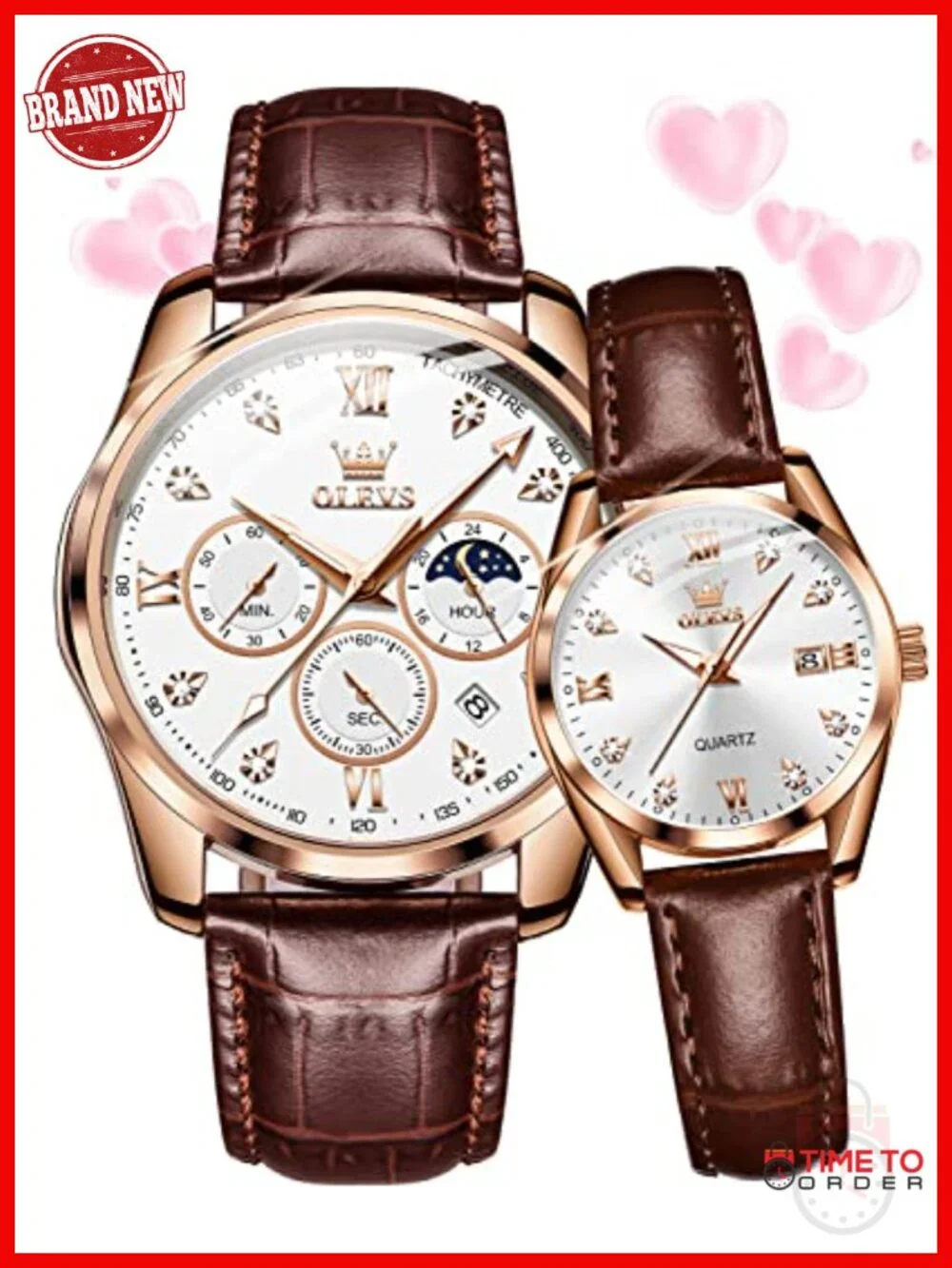 Chronograph Leather Dress Watch with Luminous Moon Phase Date